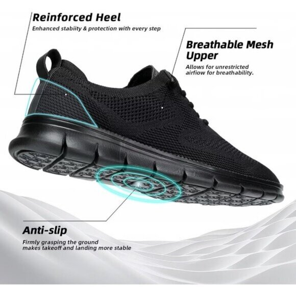 ⚡Men's 2 Black Mesh Casual Walking Business Oxfords Work Lightweight Sneakers - Picture 5 of 7